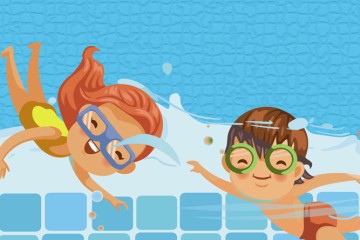 Illustration von Badenden Kindern, welche eine Taucherbrille tragen.