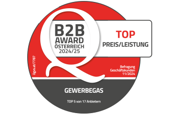 Gütesiegel B2B Award 2024 für das Gewerbegas der Linz AG in der Kategorie Top Preis/Leistung