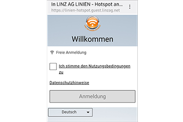 Screenshot von der Verbindung mit dem WLAN in den Fahrzeugen der Linz AG Linien