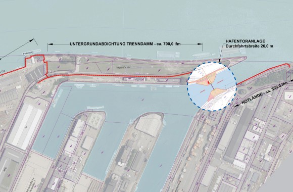 Hochwasserschutz Hafen Skizze (LINZ AG)