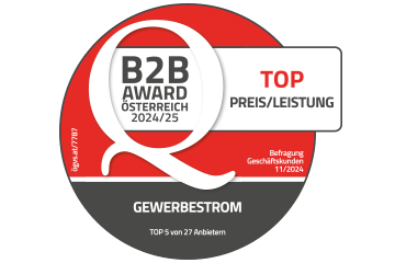 Gütesiegel B2B Award 2024 für den Gewerbestrom der Linz AG in der Kategorie Top Preis/Leistung