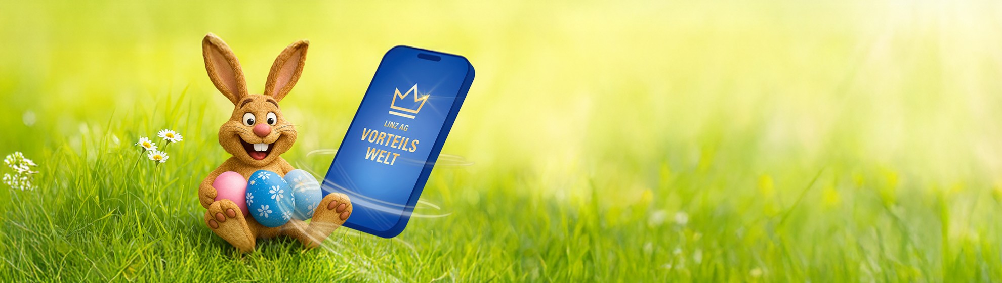 Osterhase und Smartphone mit Vorteilswelt
